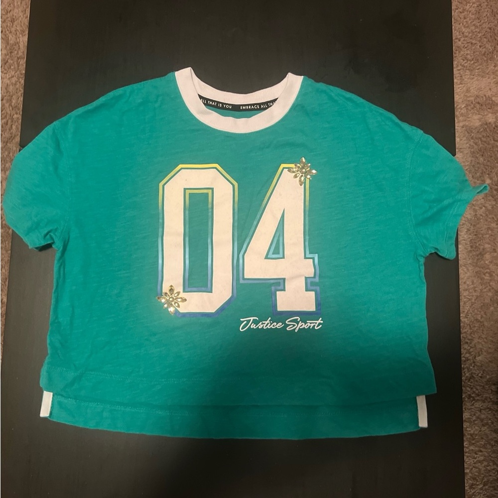 Girls justice sport crop short sleeve studded boxy tee size  8 new green logo